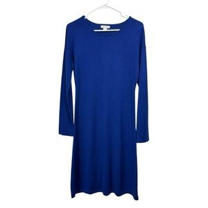 Garnet Hill Size Small Sweater Dress Round Neck 100% Merino Wool Cobalt Blue